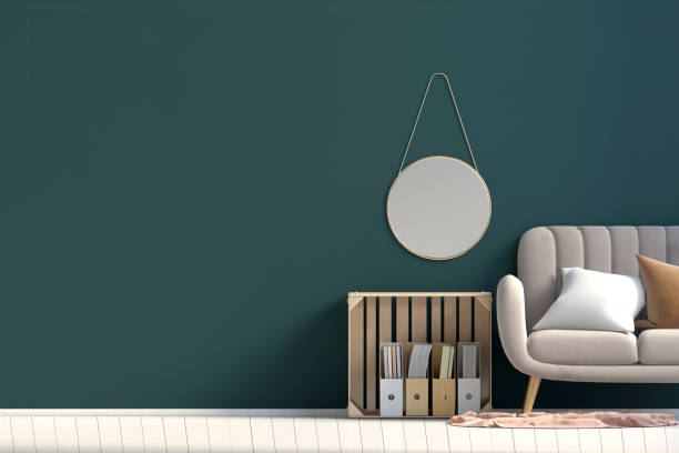 istock Modern interior with storage box and sofa. Wall mock up. 3d illustration. 923818360