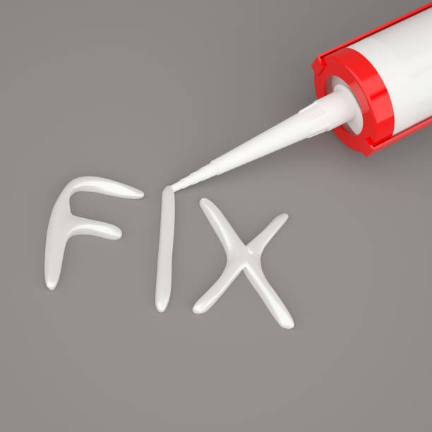 istock Visualization of silicone glue gun, writen word FIX 923824412