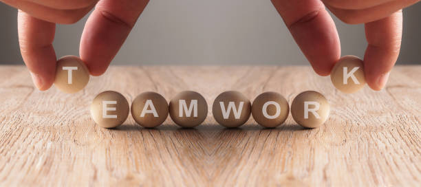 istock Hands putting on teamwork word written in wooden ball 923824756