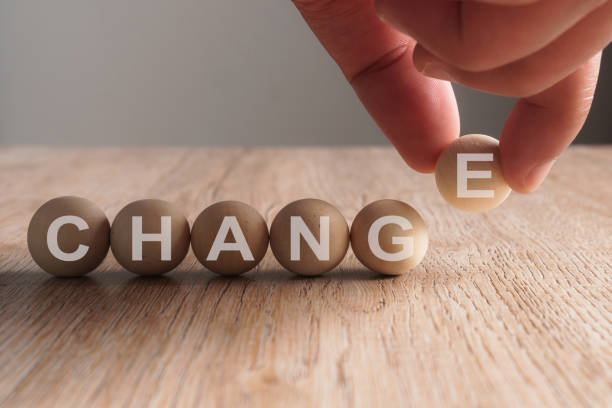 istock Hand putting on change word written in wooden ball 923826906