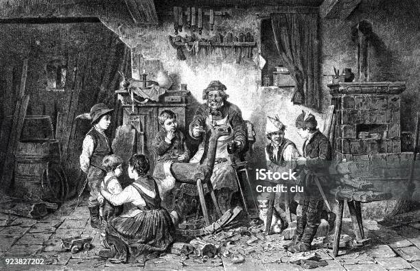 Family Prepares The Utensils For Next Christmas Stock Illustration - Download Image Now - 1875, 19th Century, 2018