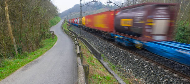 istock Unfocused goods train to circulate at high speed 923827356