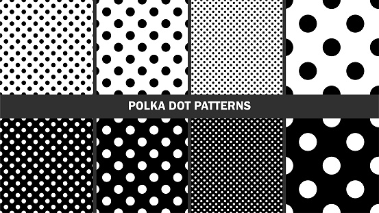 Set of polka dots patterns/ Graphic stylish seamless vector backgrounds/ Classic patterns