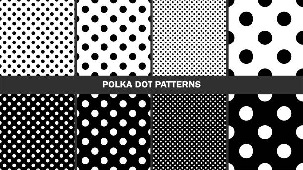 Set of polka dots patterns/ Graphic stylish seamless vector backgrounds/ Classic patterns Set of polka dots patterns/ Graphic stylish seamless vector backgrounds/ Classic patterns black and white backgrounds stock illustrations