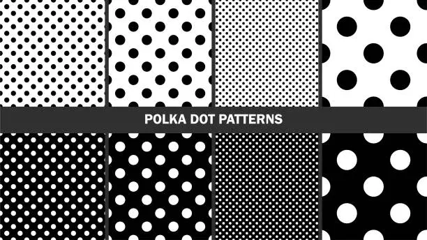 Vector illustration of Set of polka dots patterns/ Graphic stylish seamless vector backgrounds/ Classic patterns