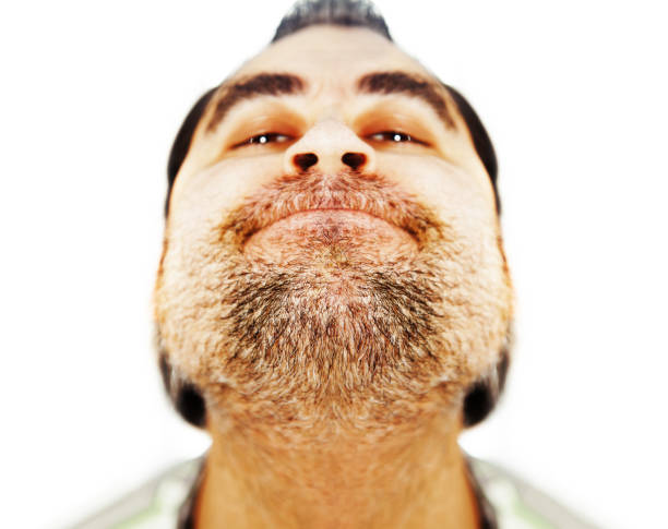 close up of not shaved face, bearded man