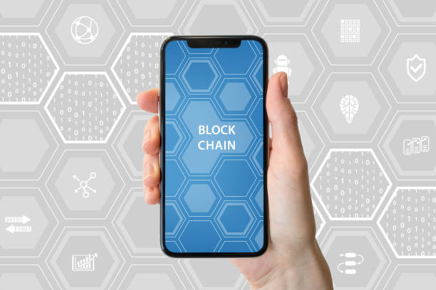 istock Blockchain and cryptocurrency concept. Hand holding modern bezel-free smartphone in front of neutral background. 923862580