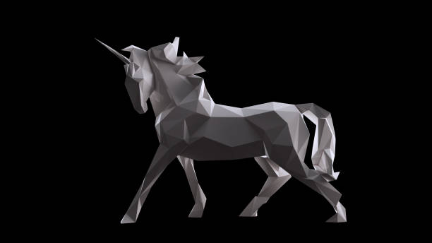 istock White Unicorn made out of triangles 923863036