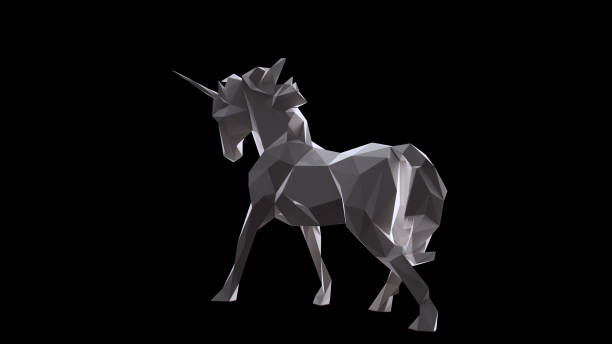 istock White Unicorn made out of triangles 923863082