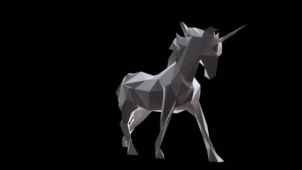 istock White Unicorn made out of triangles 923863236