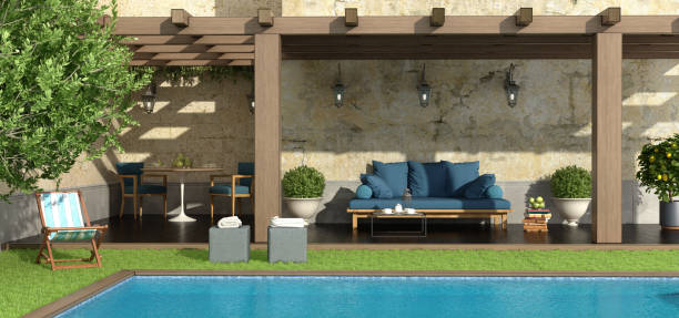 istock Garden with pergola and pool 923863286