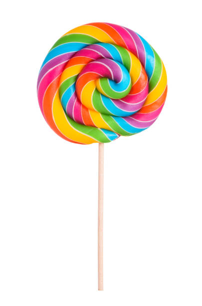Colorful rainbow lollipop swirl Colorful rainbow lollipop swirl on wooden stick isolated on white background stick plant part photos stock pictures, royalty-free photos & images