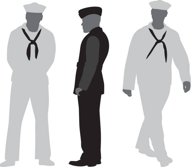 Sailor Silhouettes Vector silhouettes of three sailors in uniform. us sailor stock illustrations