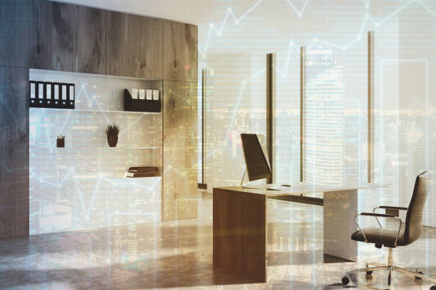 istock Dark wooden CEO office side toned 923869272