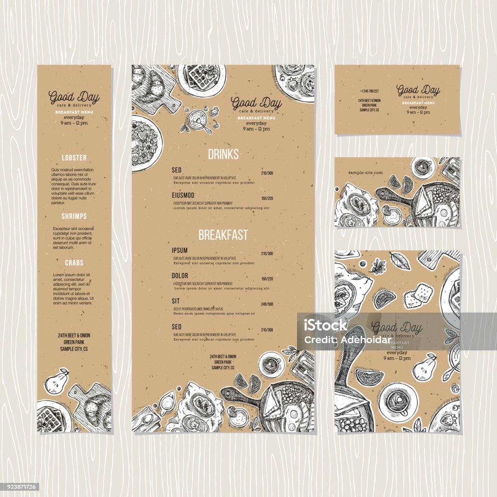 Modèle en carton de menu petit déjeuner café. Identité du café. Illustration vectorielle - clipart vectoriel de Menu libre de droits