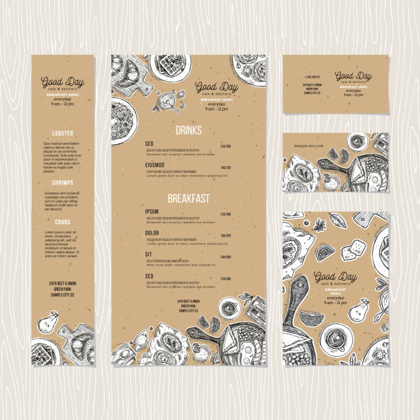 Cafe breakfast menu cardboard template. Cafe identity. Vector illustration Vector illustration breakfast background stock illustrations
