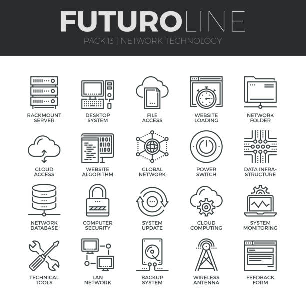 сеть технология futuro линия иконки установить - network server rack computer data stock illustrations