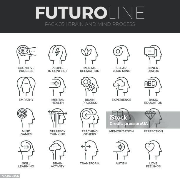 Ilustración de Mente Humana Proceso Futuro Línea Icons Set y más Vectores Libres de Derechos de Ícono - Ícono, Salud mental, Contemplación
