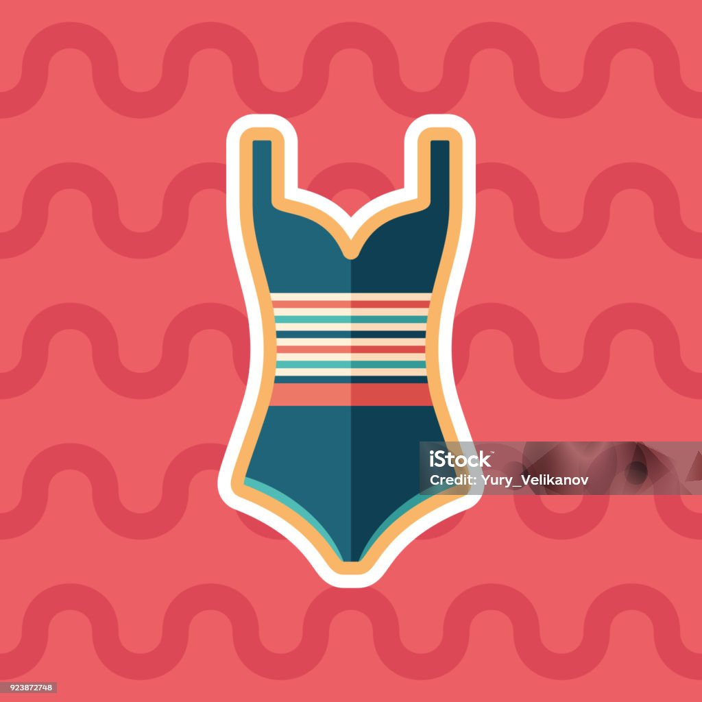 Striped swimsuit sticker flat icon with color background. Summer sticker flat icon with color background. Swimwear stock vector
