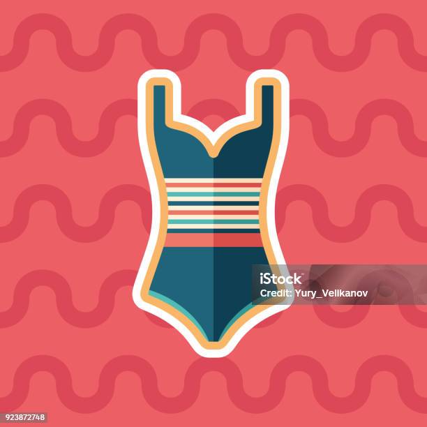 Striped Swimsuit Sticker Flat Icon With Color Background Stock Illustration - Download Image Now