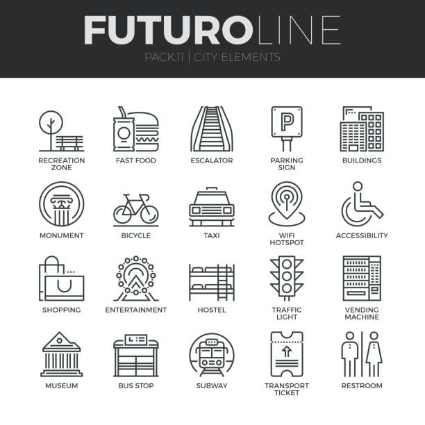 City Elements Futuro Line Icons Set vector art illustration