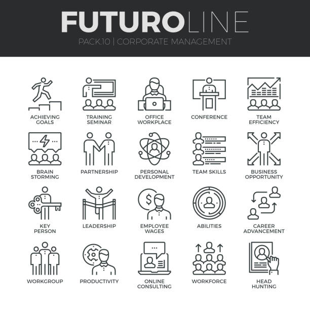 ilustrações de stock, clip art, desenhos animados e ícones de corporate management futuro line icons set - anticipation