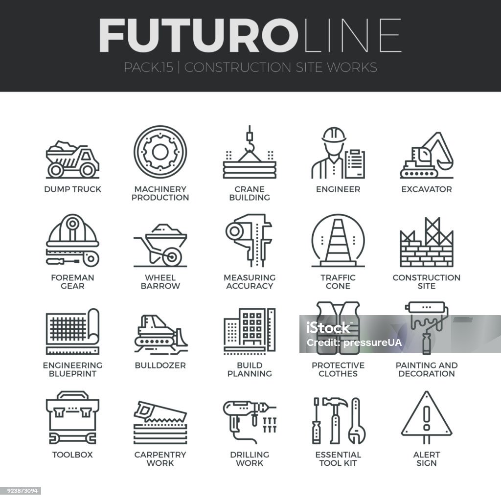 建築工程 Futuro 線圖示集 - 免版稅圖示圖庫向量圖形