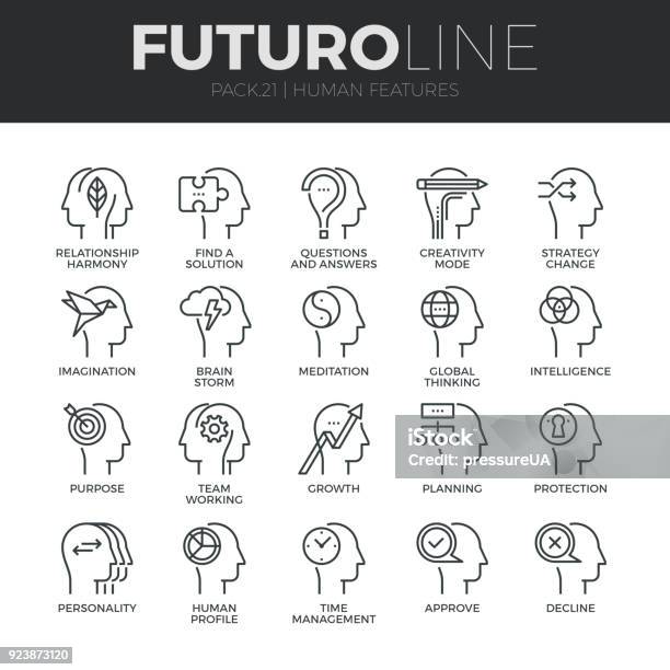 Human Features Futuro Line Icons Set Stock Illustration - Download Image Now - Icon Symbol, Head, Line Art