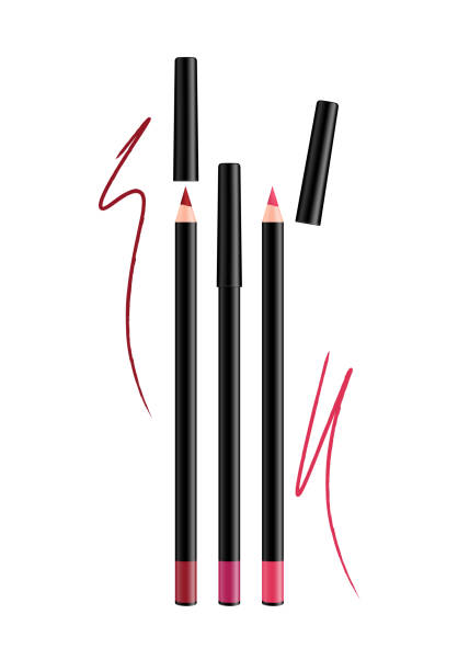 istock Cosmetic pink Make-up Eye liner Set Pencils with cap. Vector Isolated on White Background. Collection of lip liner pens for contour in glamour luxury vogue style. 923879750