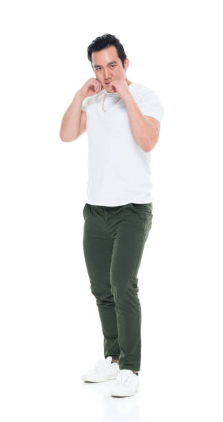 istock Casual clothes Korean man punching 923879802