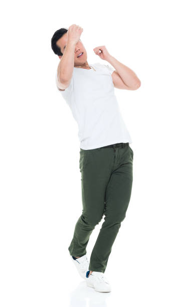 istock Casual clothes Korean man punching 923879814
