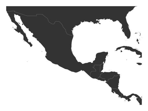 pusta mapa polityczna ameryki środkowej i meksyku. prosta ciemnoszara ilustracja wektorowa - central america map belize honduras stock illustrations