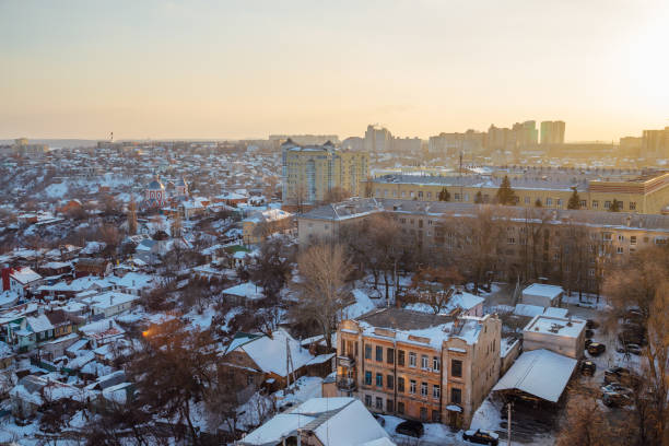 istock Beautiful sunset above winter Voronezh city 923901426