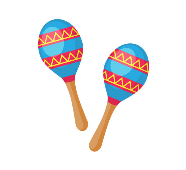 ilustraciones, imágenes clip art, dibujos animados e iconos de stock de icono de maracas. ilustración de vector de maracas azules y rojos aislado sobre fondo blanco - mango salsa