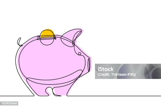 Piggy Bank Continuous Line Vector Stock Illustration - Download Image Now - Continuous Line Drawing, Piggy Bank, Line Art