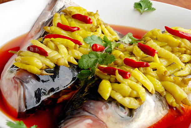 steamed fish head with chopped hot red peppers, Chinese Hunan cuisine