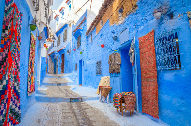 Beautiful street of blue medina in city Chefchaouen,  Morocco, Africa Beautiful street of blue medina in city Chefchaouen,  Morocco, Africa chefchaouen photos stock pictures, royalty-free photos & images