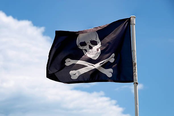 istock Jolly Roger flag against blue sky 92395638