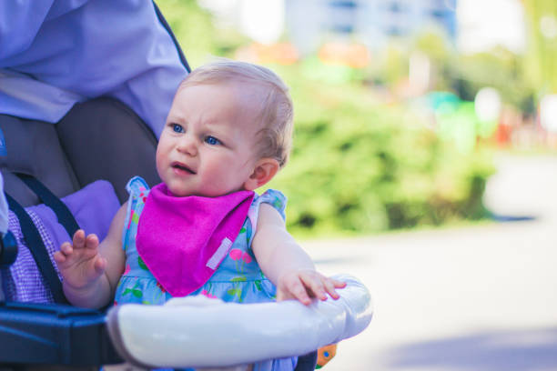istock Beautiful baby in stroller. 923956682