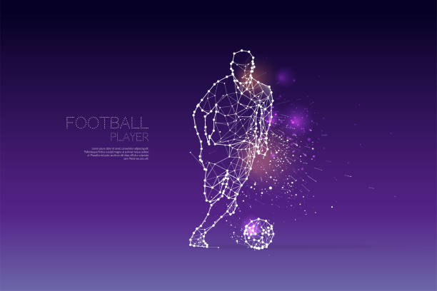 illustrazioni stock, clip art, cartoni animati e icone di tendenza di le particelle e il punto linea del movimento dei giocatori di calcio - soccer sign ball speed