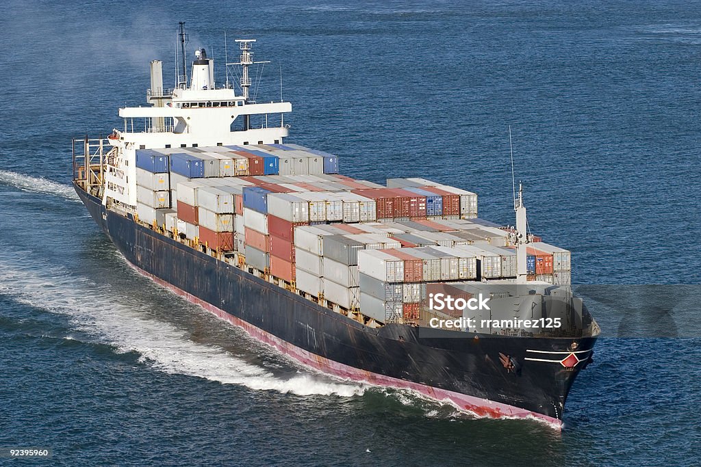 Container Ship Close up  Aerial View Stock Photo