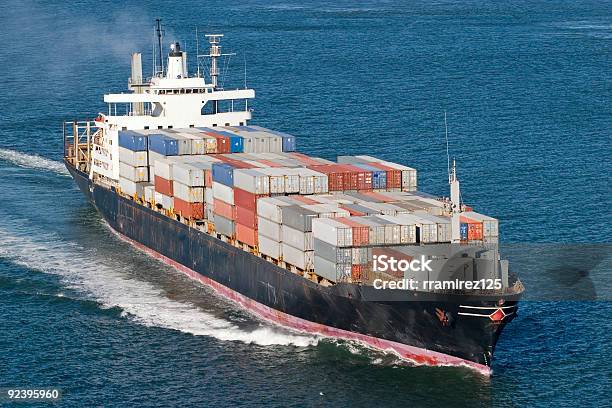 Container Ship Close Up Stock Photo - Download Image Now - Aerial View, Blue, Business