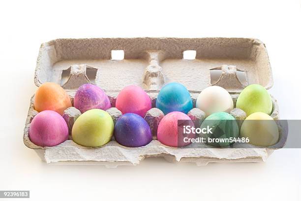 Dozen Easter Eggs In An Egg Carton Stock Photo - Download Image Now - Animal Egg, Bizarre, Blue