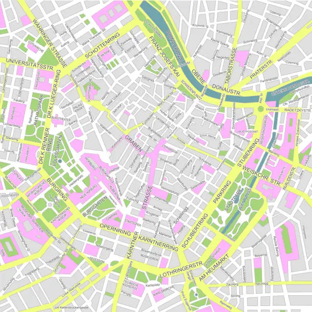 Vector illustration of Central vienna (wien) city map illustration
