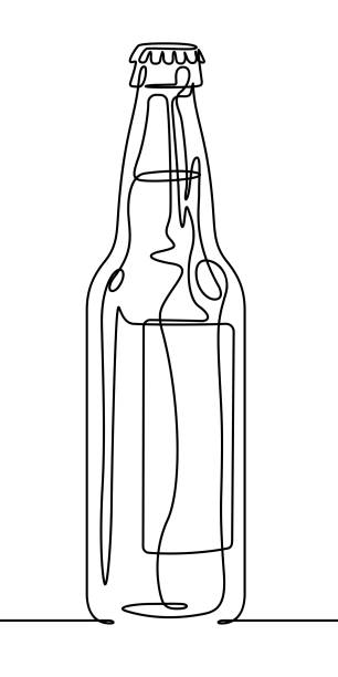 Soda Bottle Continuous Line Vector Black and white continuous line vector illustration of a soda bottle. beer bottle illustrations stock illustrations