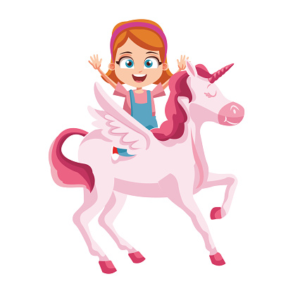 Cute girl on unicorn cartoon