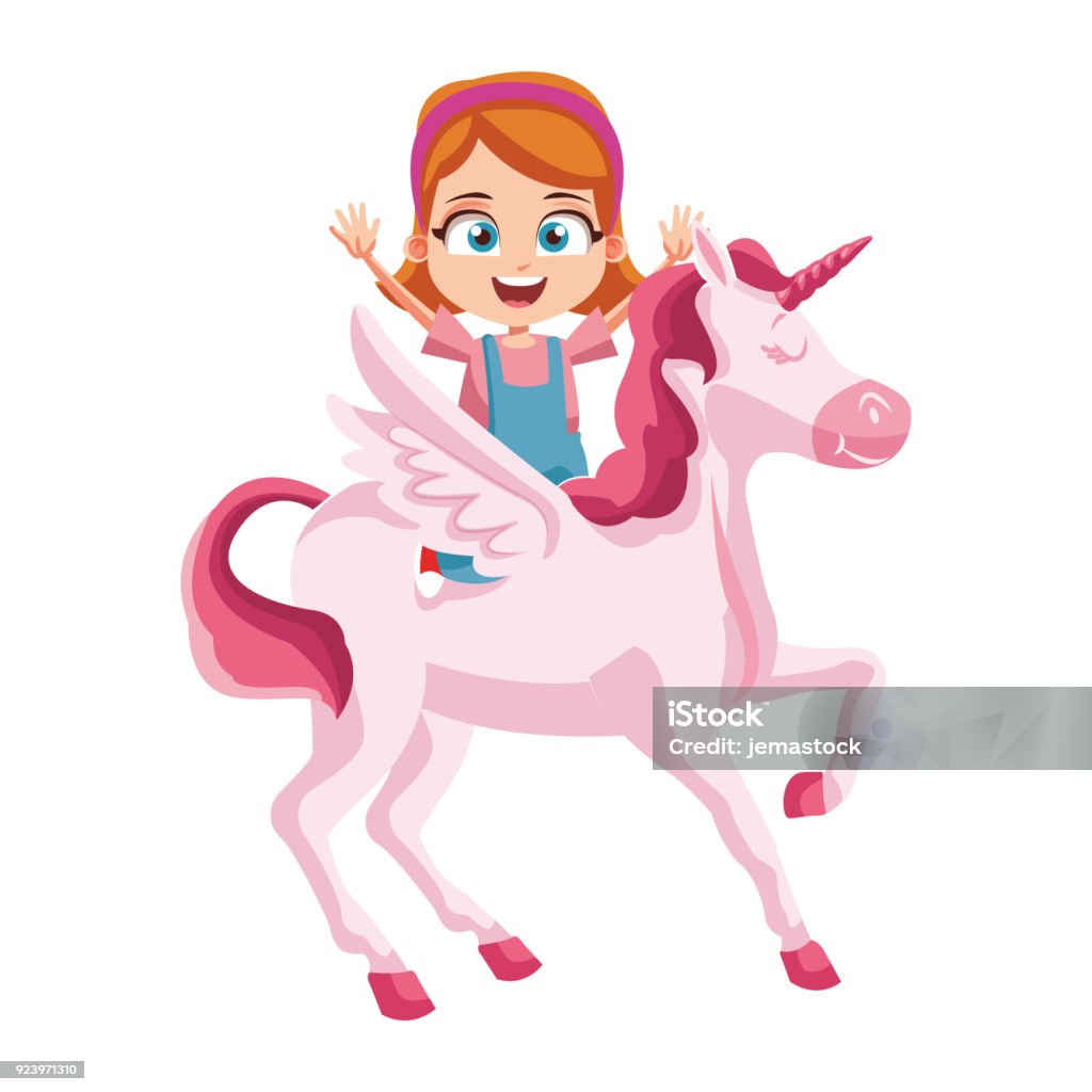 Cute girl on unicorn cartoon Cute girl on unicorn cartoon vector illustration graphic design Riding stock vector