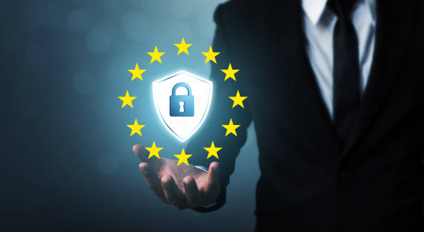 istock Businessman hand holding sign general data protection regulation (GDPR) and shield with key icon 923971490