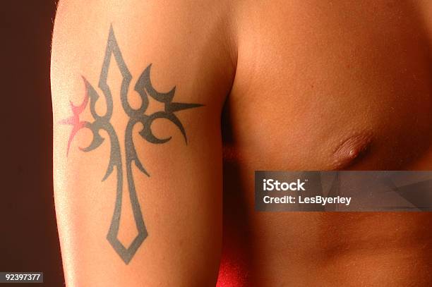 Tribal Cross Tattoo Stock Photo - Download Image Now - Nipple, Tattoo, Adult