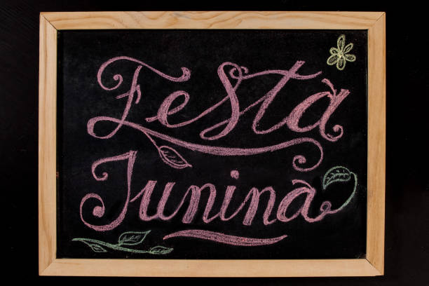 istock Festa Junina - colorful hand drawn chalk lettering banner 923974280